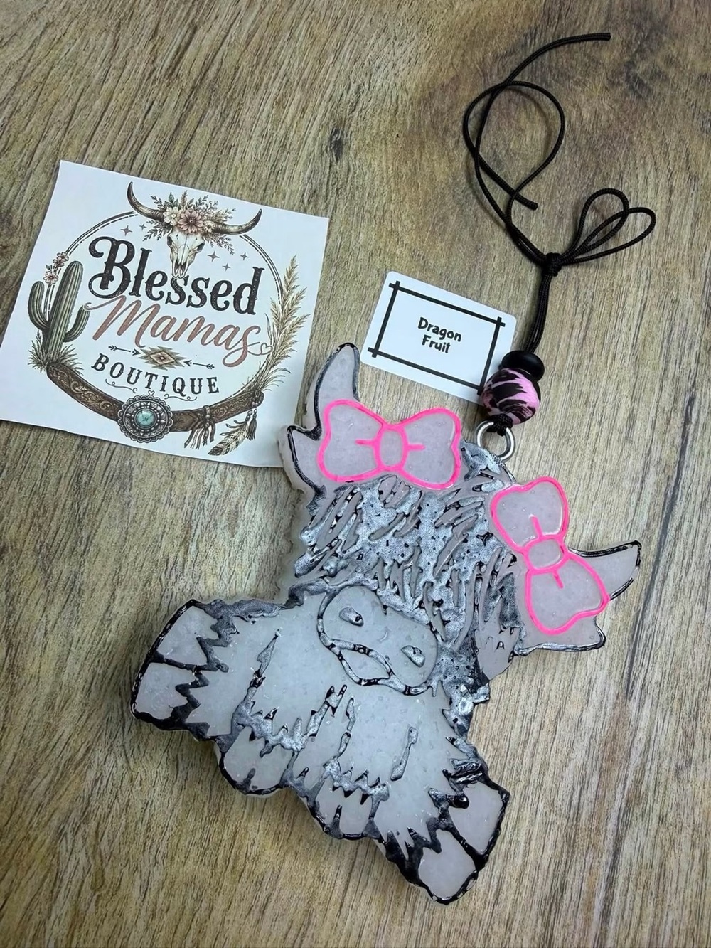 Pink Bow Highland Cow Car Freshie - Dragon Fruit